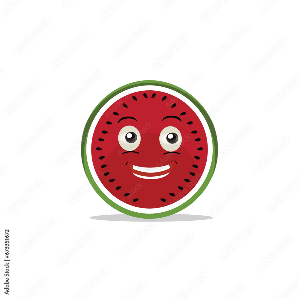 Fototapeta premium Watermelon slice character with funny face. Happy cute cartoon watermelon emoji set. Healthy vegetarian food character vector illustration