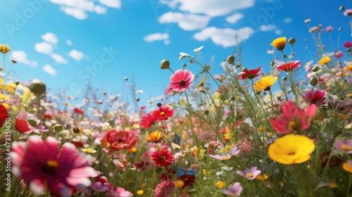 Un champ de fleurs colorées au printemps