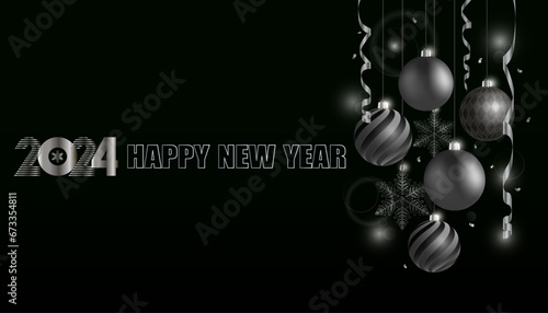 2024, Happy New Year, elegant black and white vector illustration