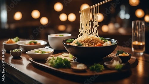 Fototapeta Naklejka Na Ścianę i Meble -  ramen food at luxury restaurant, copy space 


