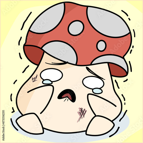 the illustration of crying mushroom character. character vector