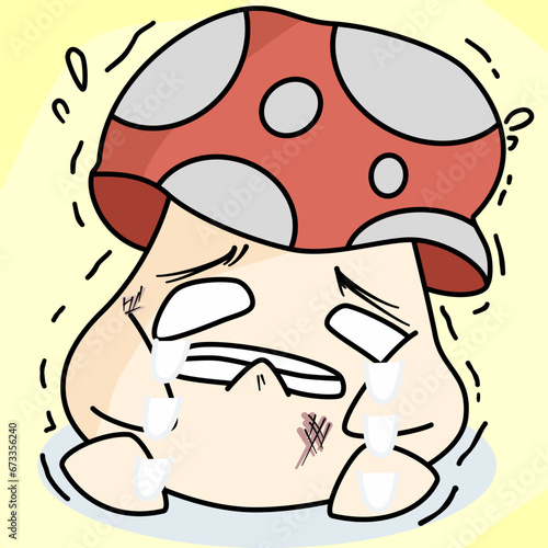 the illustration of crying mushroom character. character vector