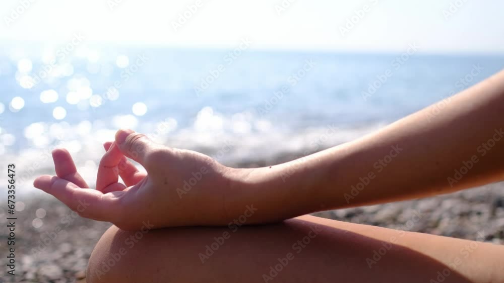 custom made wallpaper toronto digitalsummer mood, relaxation by the sea on Turkish Riviera. woman meditating at seacoast. Lady practicing yoga on beach at sunrise. Shallow DOF copy space sea background. close-up hand