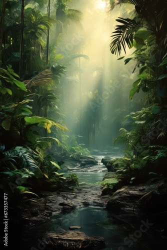 Tropical forest, jungle background - generative ai © BrandwayArt