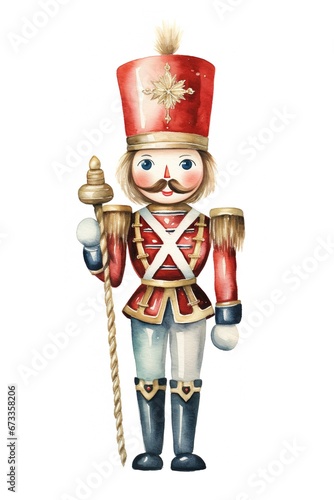 Watercolor Nutcracker on Clean White Background