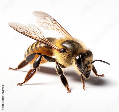 bee or honeybee isolated on the white background, golden honeybee