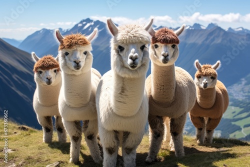 llama or lama  group of lamas on mountains.