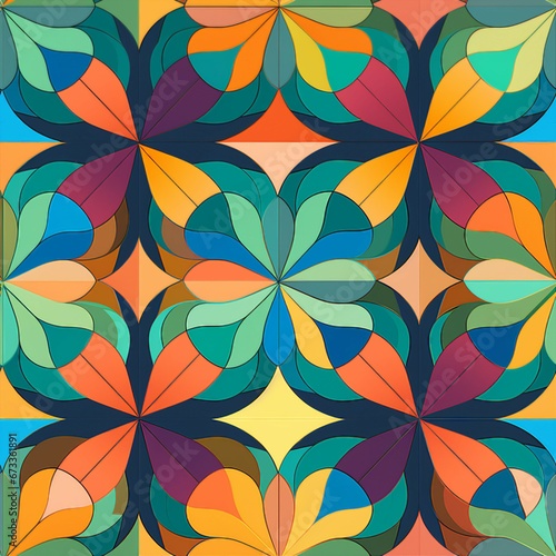 Block Print Mosaic of Vibrant Colors Pattern