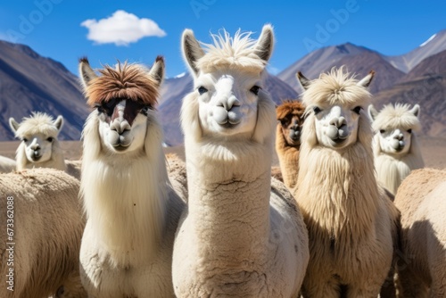 llama or lama, group of lamas on mountains.