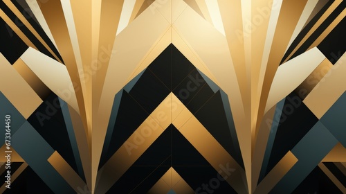 Abstract art deco. Great Gatsby 1920s geometric architecture background. Retro vintage black, gold, and silver roaring 20s texture. 