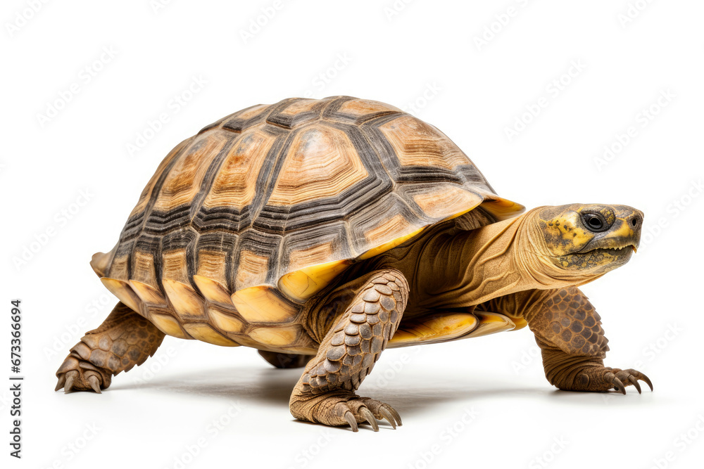 Steppe tortoise on white background