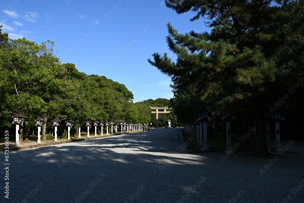 Japan tourism . Kashihara-Jingu Shrine. This shrine, built in 1890 in Kashihara City, Nara Prefecture, is dedicated to Japan's first emperor, Emperor Jimmu, and is called the ``Beginning of Japan.''