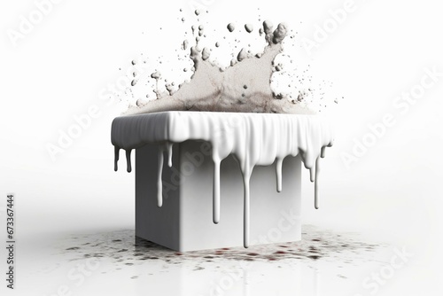 A milk-soaked podium on a white background. Generative AI