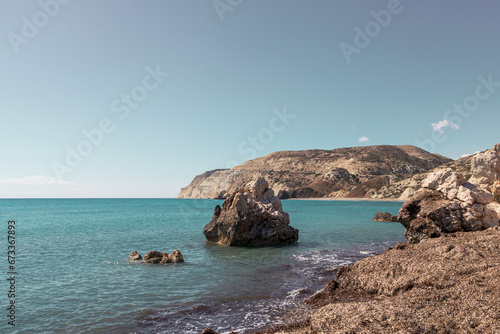 Beautiful view of the sea and rocky sea coast. Seascape with turquoise water