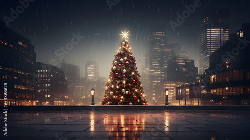 Christmas tree in the winter snow city