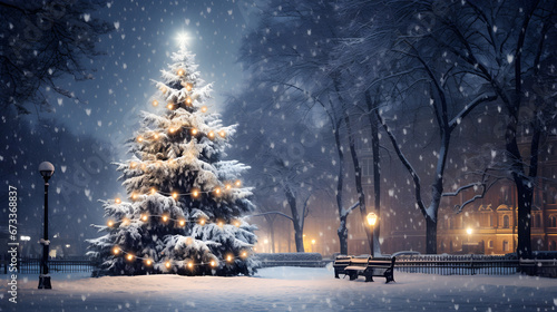 Christmas tree in the winter snow city © Kateryna Kordubailo