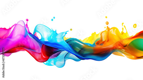 Liquid floating colorful, color splash in rainbow colors, acrylic paint isolated on transparent background, png
