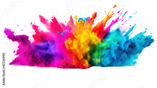 Exlosion of colorful powder with rainbow colors isolated against transparent background, little 3d effect, PNG