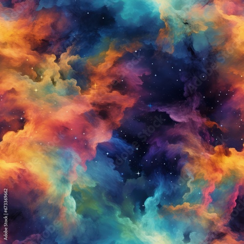Nebulae and cosmic dust come together in a celestial display, painting the universe in ethereal shades.