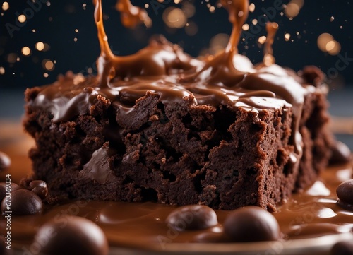 delicious brownie  exploding and chocolate splash 