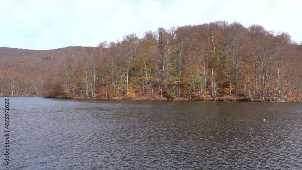 Beautiful autumn nature of the natural lake of the volcanic area Beautiful autumn nature of the natural lake of the volcanic area