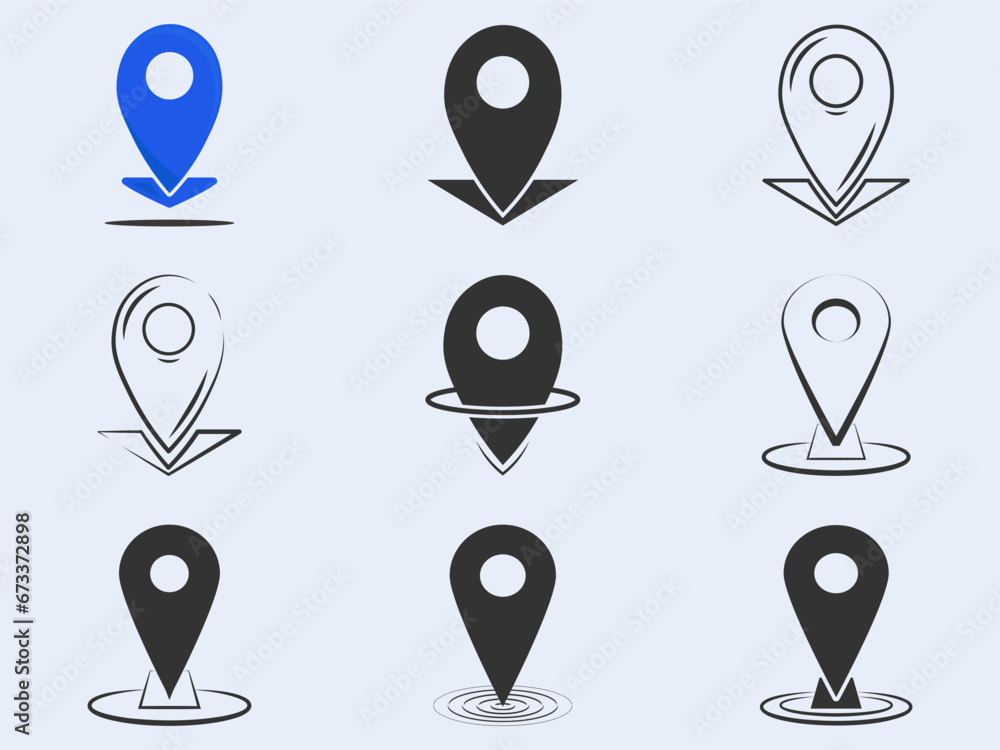 Set of location icon. Flat navigation, pin, address vector illustration isolated on white background. Set of location icon. Flat navigation, pin, address vector illustration isolated on white background.