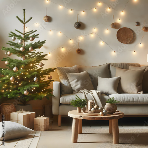 A modernly designed living ambiance with subtle Christmas decoration 