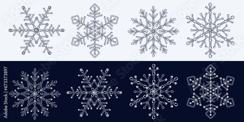 Monochrome snowflakes made of jewelry chains