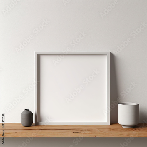 Wallpaper Mural Wooden frame template for showing drawings and pictures. Blank empty frame in wood for showcase. Empty wooden frame leaning against a white wall on a hardwood floor Torontodigital.ca