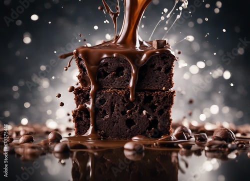 delicious brownie, exploding and chocolate splash 
