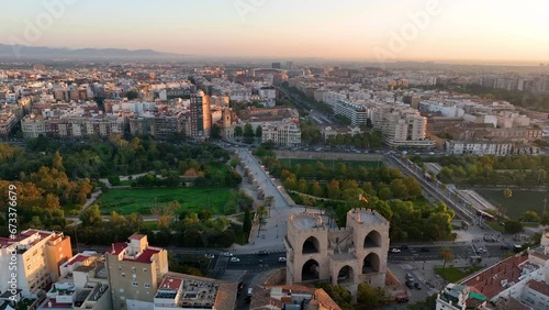Aerial view of Valencia with Historical landmark ancient Serranos Towers. Spain photo