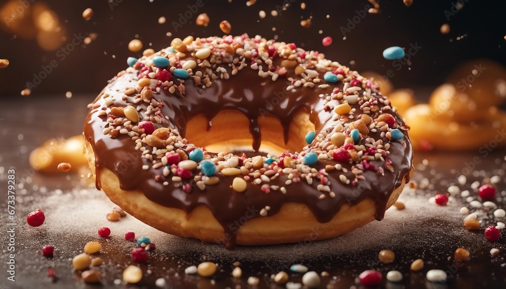 delicious colorful donut, exploding ingredients
delicious colorful donut, exploding ingredients