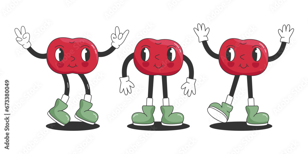 Funny Retro Groovy Cartoon Hippie Berry Characters Set. Comic Cherries Collection. Groovy Summer Vector Illustration. 90s Sweet Juicy Fresh Fruit. Funny Retro Groovy Cartoon Hippie Berry Characters Set. Comic Cherries Collection. Groovy Summer Vector Illustration. 90s Sweet Juicy Fresh Fruit.