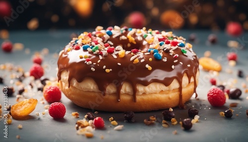 delicious donut, exploding ingredients and splash