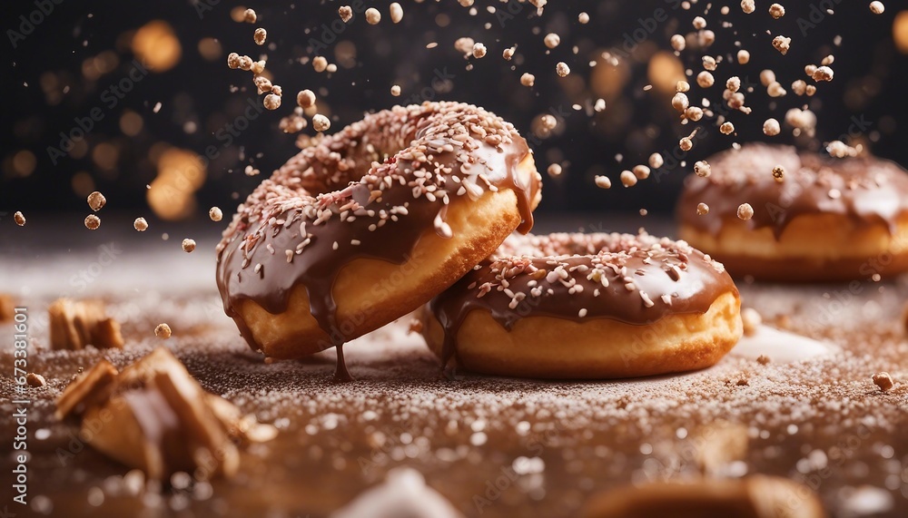 delicious donut, exploding ingredients and splash delicious donut, exploding ingredients and splash