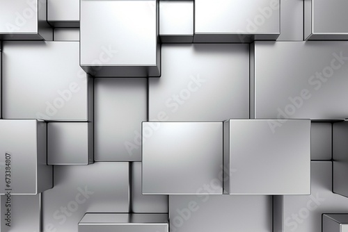Luxurious 3D wallpaper with polished silver blocks on a rectangular tile background. Generative AI