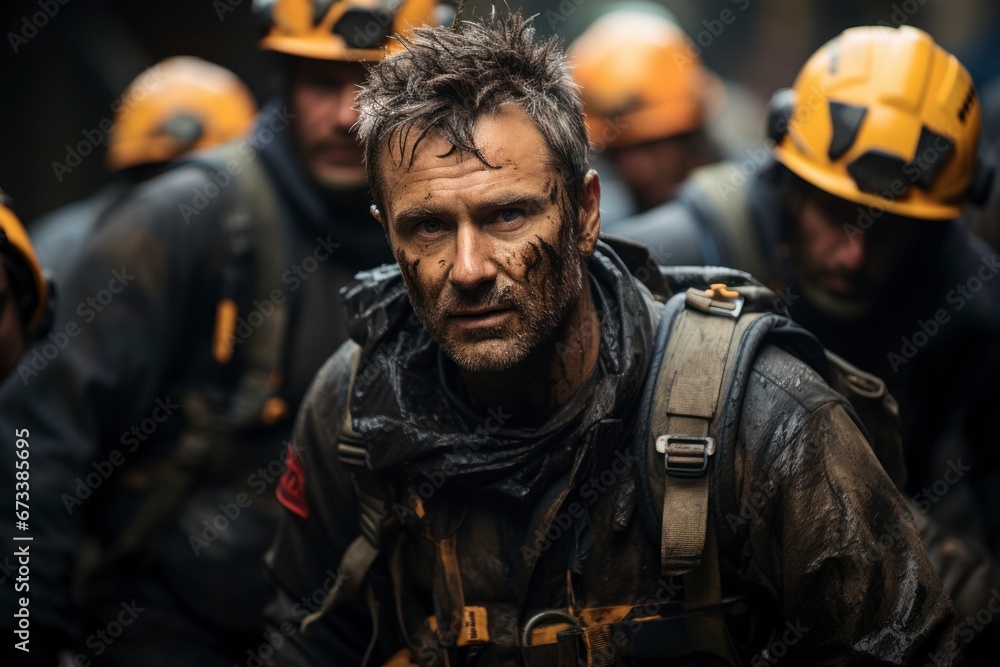 A search and rescue team carefully extracting a survivor from a collapsed building. A search and rescue team carefully extracting a survivor from a collapsed building.