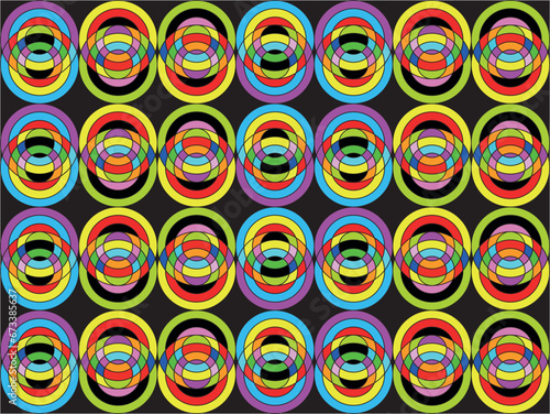 Bright abstract colorful seamless pattern for background. Circle illustration for wallpapers  party  wrapping paper  fabric  textile. Vector. Black background.