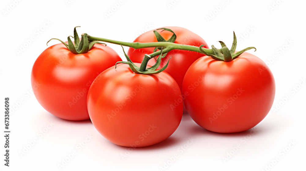 Three ripe tomatoes, set against an isolated white backdrop, make a delightful food display. Three ripe tomatoes, set against an isolated white backdrop, make a delightful food display.
