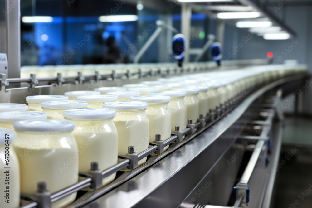 Automated Robotic natural mayonnaise sauce Line. Industrial food production plant indoors