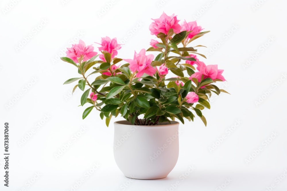Plant with pink flowers in a white pot on a white background