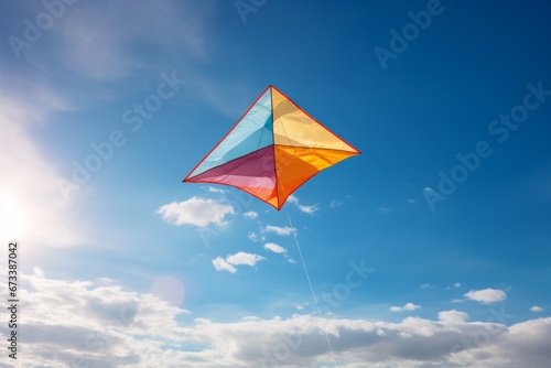 Colorful kite flying in the blue sky photo
