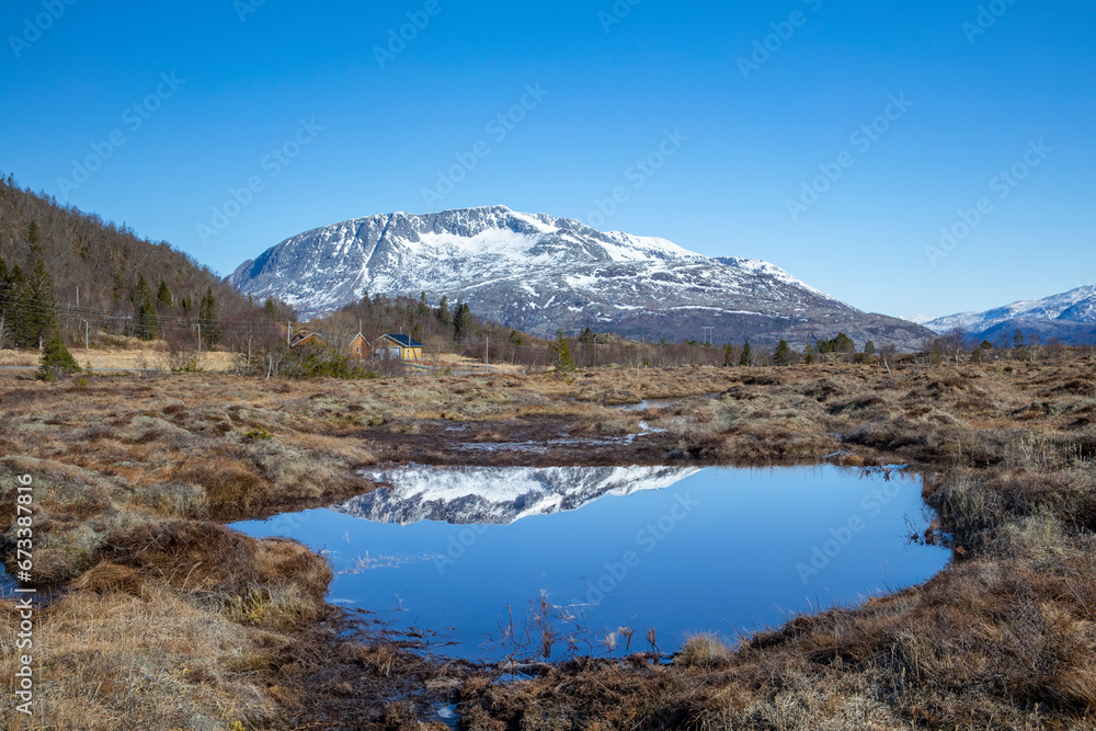 Naklejka premium Small ponds in mountain.Generative AI