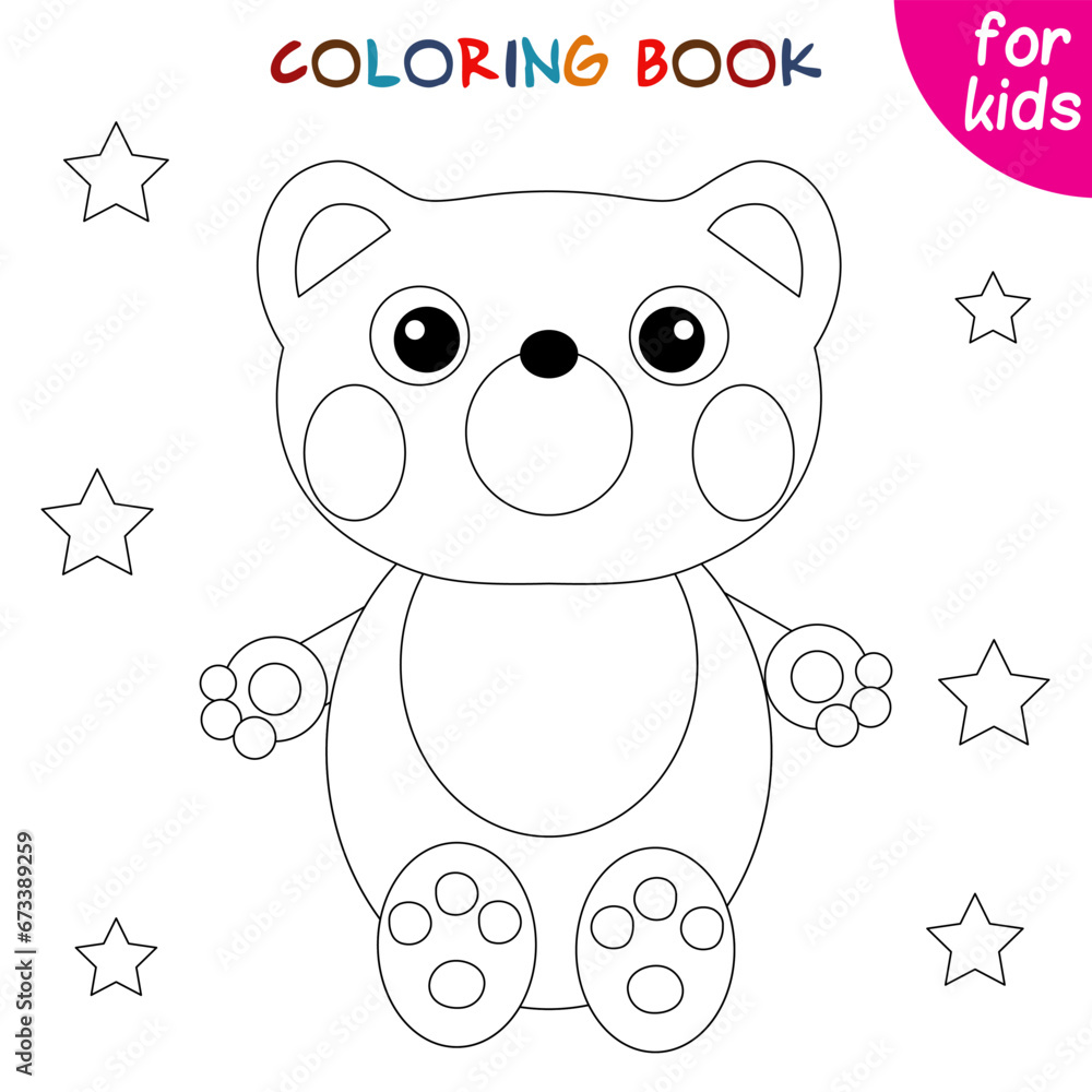 Fototapeta premium Cute animals. Little bear and stars. Coloring book template for children. Editable vector