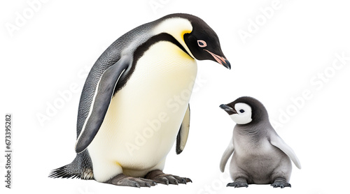 Penguin parent with cute chick, cut out photo