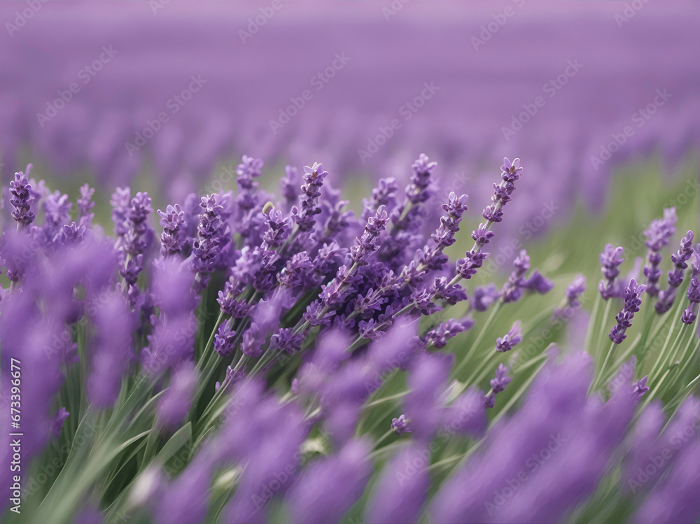 Fototapeta premium Horizontal blur wallpaper with purple lavender. Detailed image of violet flower.