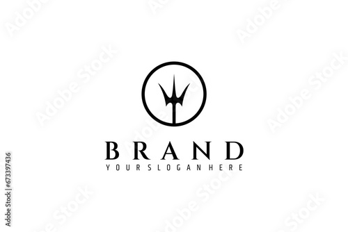 Trident logo illustration design template with circle frame
