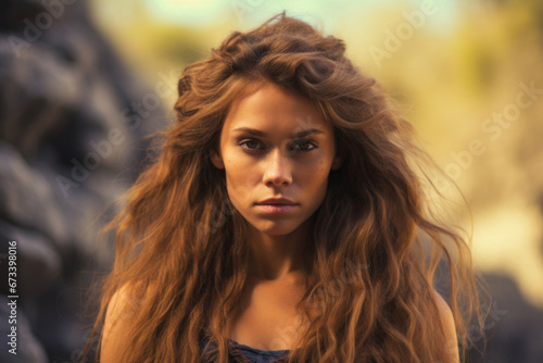 Young Neanderthal woman in the wild nature © Veniamin Kraskov