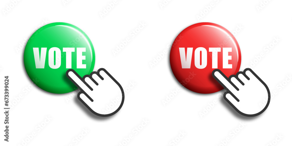 Hand pressing vote button. Vector illustration Hand pressing vote button. Vector illustration