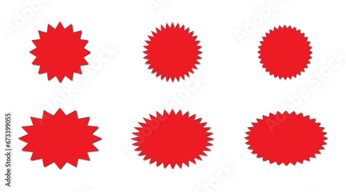 Red star burst icon set. Vector illustration